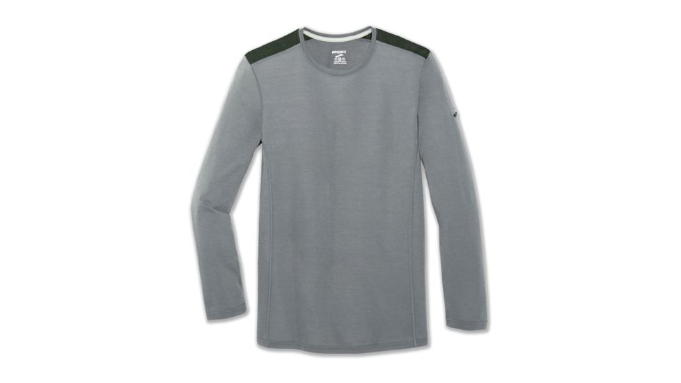 Brooks Distance Mens Long Sleeve Shirt, Heather Sterling/Blaze/Blaze C, 2XL, 211051-HSRLBLZ-BLZC-XXL