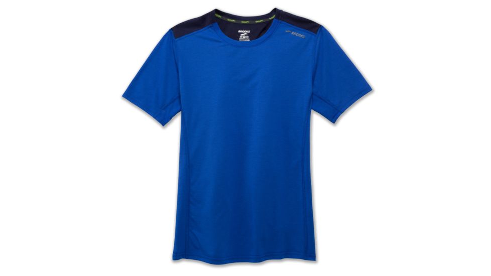 Brooks Distance Mens Short Sleeve Shirt, Heather Royal/Heather Navy, Extra Small, 211052-HRL-HNV-XS