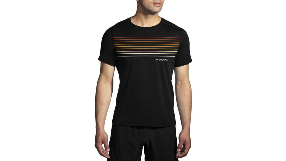 Brooks Distance Short Sleeve 2.0 - Mens, Black/Gradient Stripe, XL, 211453050.040