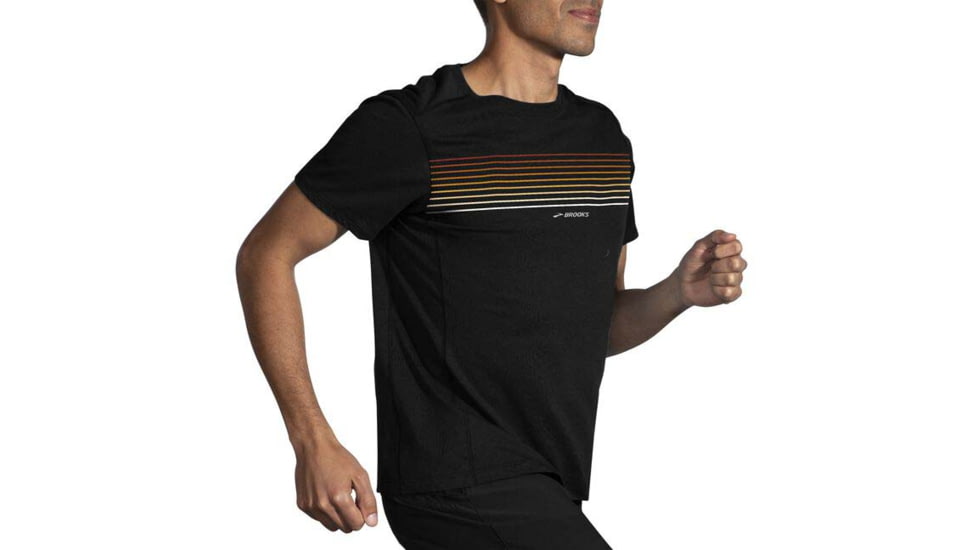 Brooks Distance Short Sleeve 2.0 - Mens, Black/Gradient Stripe, XL, 211453050.040