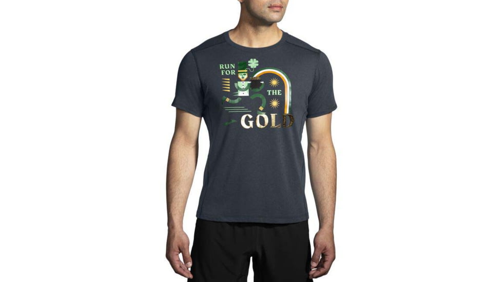 Brooks Distance Short Sleeve 2.0 - Mens, Htr Asphalt/Run Lucky, M, 211453040.030