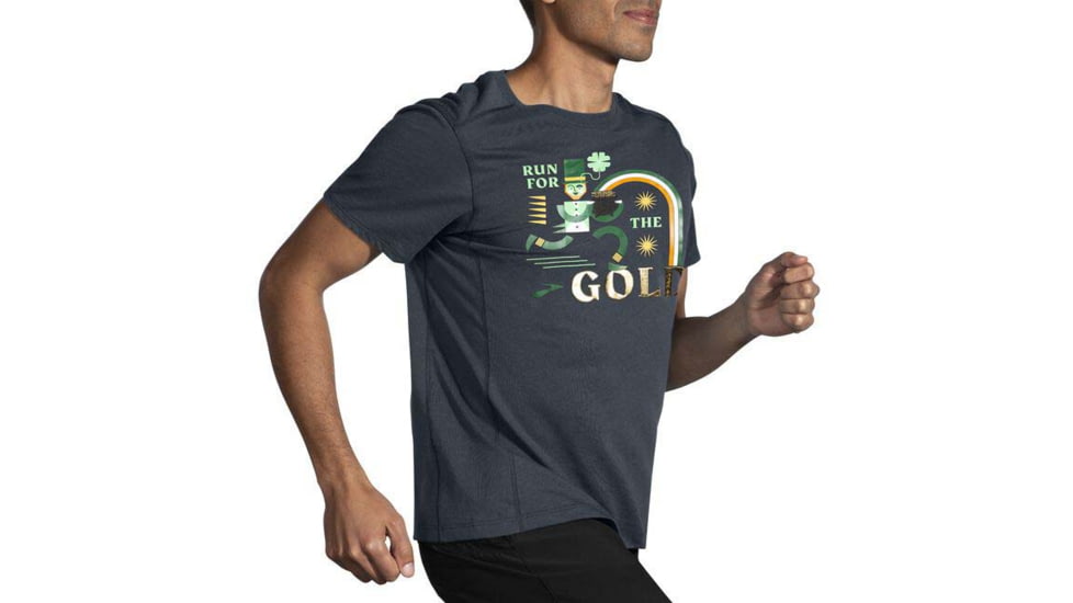 Brooks Distance Short Sleeve 2.0 - Mens, Htr Asphalt/Run Lucky, M, 211453040.030