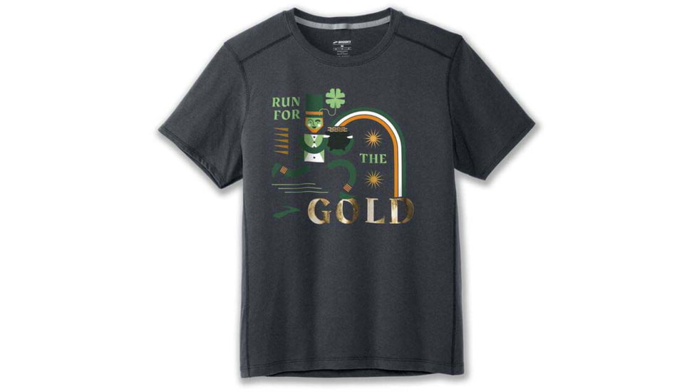 Brooks Distance Short Sleeve 2.0 - Mens, Htr Asphalt/Run Lucky, M, 211453040.030