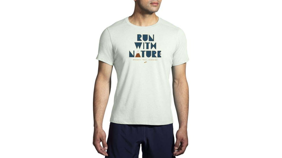Brooks Distance Short Sleeve 2.0 - Mens, Htr Mist/Run With Nature, M, 211453335.030