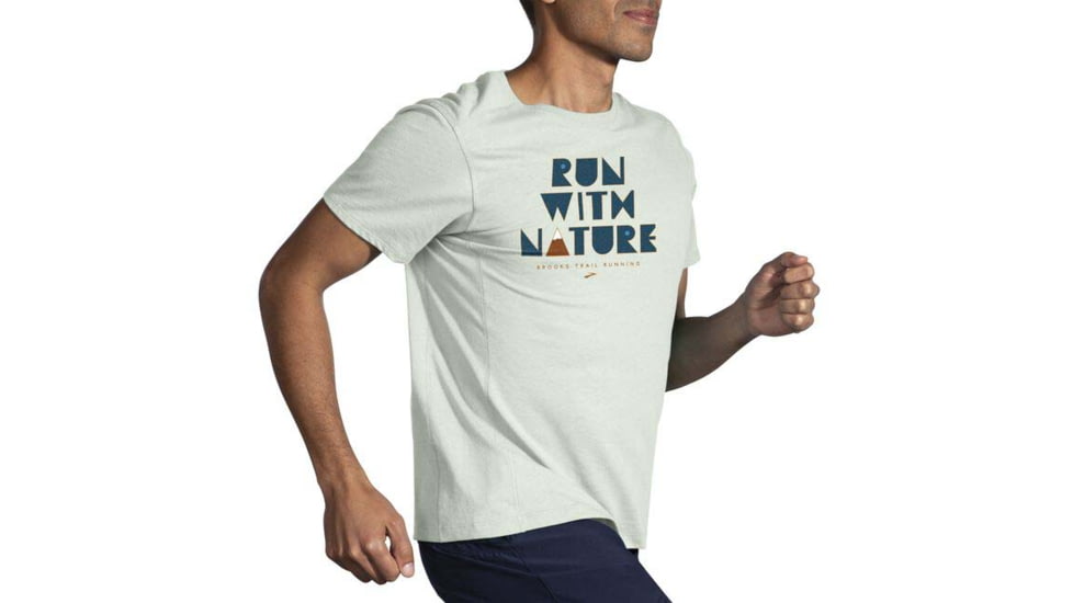 Brooks Distance Short Sleeve 2.0 - Mens, Htr Mist/Run With Nature, M, 211453335.030