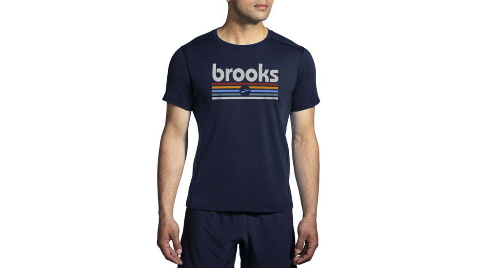 Brooks Distance Short Sleeve 2.0 - Mens, Htr Navy/BR Track Stripe, XXL, 211453496.045