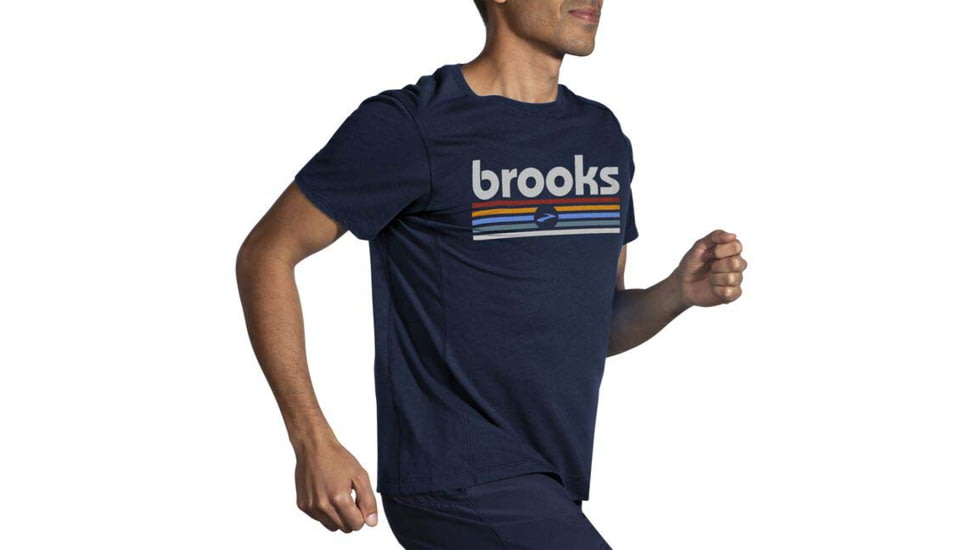 Brooks Distance Short Sleeve 2.0 - Mens, Htr Navy/BR Track Stripe, XXL, 211453496.045