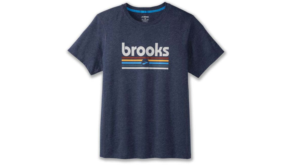 Brooks Distance Short Sleeve 2.0 - Mens, Htr Navy/BR Track Stripe, XXL, 211453496.045