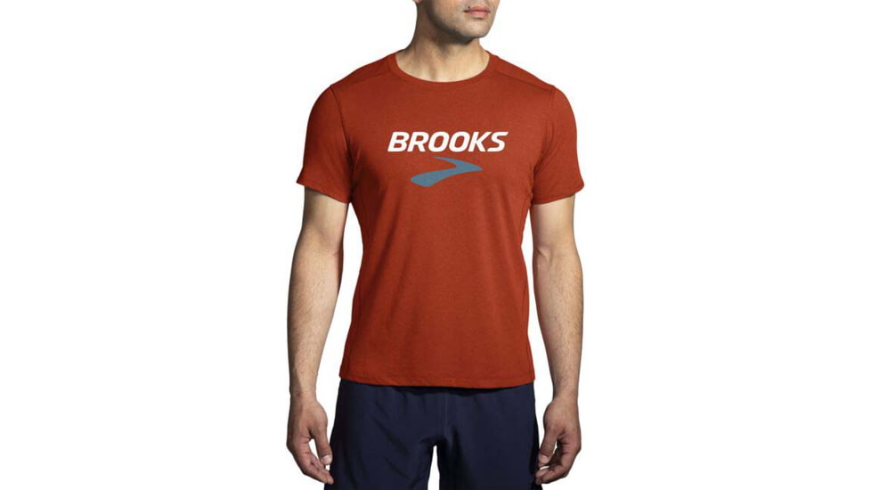 Brooks Distance Short Sleeve 2.0 - Mens, Htr Red Clay/Brooks Logo, M, 211453609.030