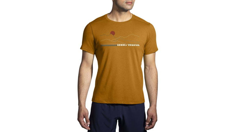 Brooks Distance Short Sleeve 2.0 - Mens, Ochre/BR Mountain Run, S, 211453236.025