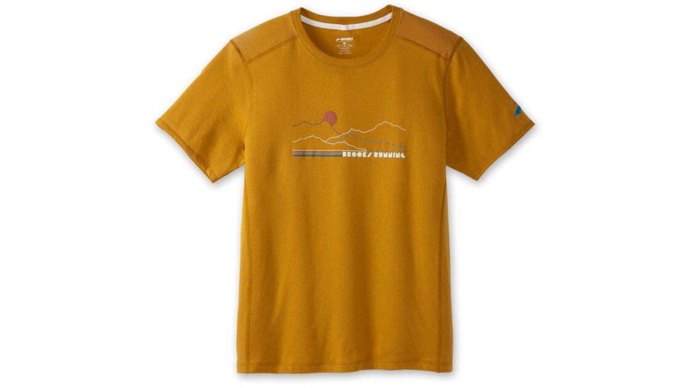 Brooks Distance Short Sleeve 2.0 - Mens, Ochre/BR Mountain Run, S, 211453236.025