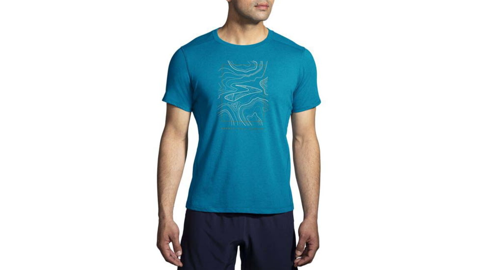 Brooks Distance Short Sleeve 2.0 - Mens, Pacific/BR Trail Run, S, 211453498.025