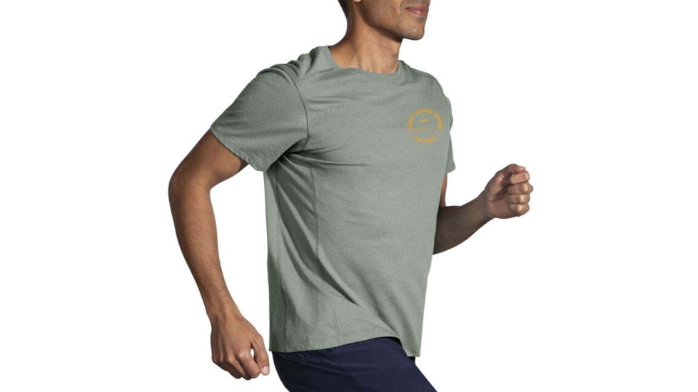 Brooks Distance Short Sleeve 2.0 - Mens, Pebble/Run Happy Track, S, 211453359.025