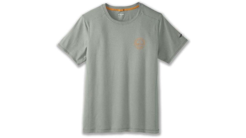 Brooks Distance Short Sleeve 2.0 - Mens, Pebble/Run Happy Track, S, 211453359.025