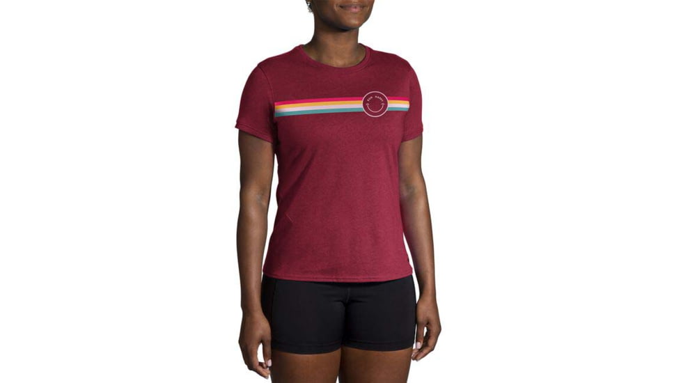 Brooks Distance Short Sleeve 2.0 - Womens, Htr Razzmatazz/Rainbow Stripe, XXL, 221614685.045