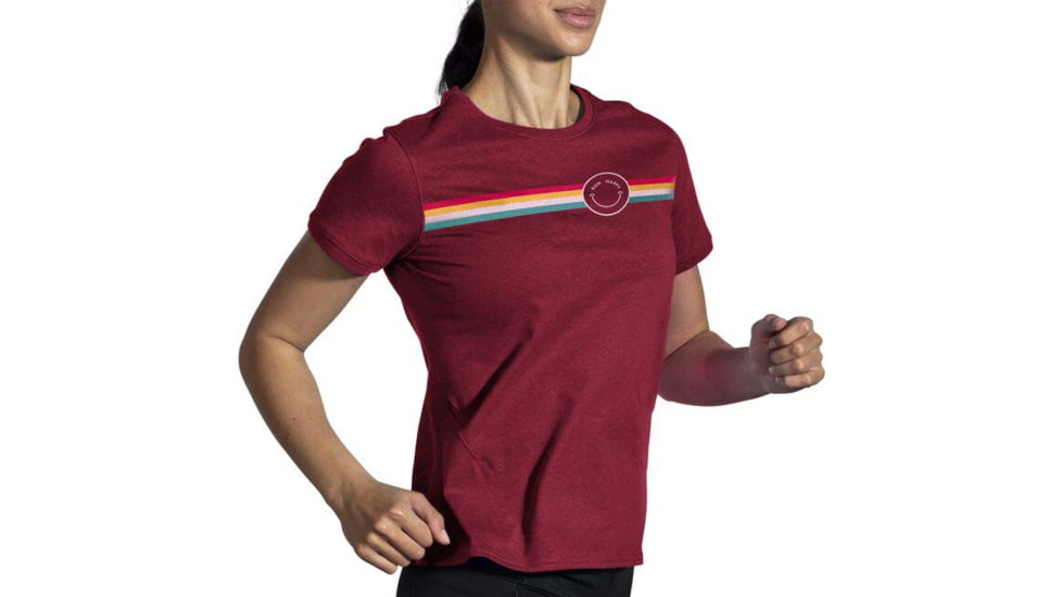 Brooks Distance Short Sleeve 2.0 - Womens, Htr Razzmatazz/Rainbow Stripe, XXL, 221614685.045