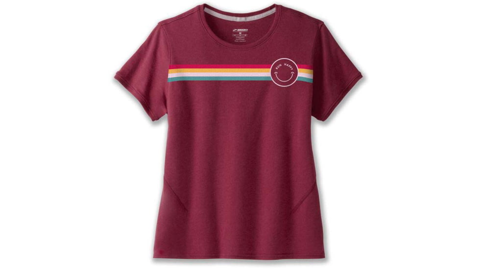 Brooks Distance Short Sleeve 2.0 - Womens, Htr Razzmatazz/Rainbow Stripe, XXL, 221614685.045