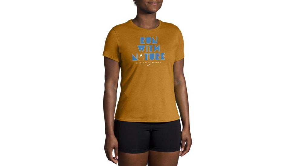 Brooks Distance Short Sleeve 2.0 - Womens, Ochre/Run With Nature, XS, 221614247.020