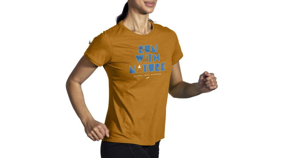 Brooks Distance Short Sleeve 2.0 - Womens, Ochre/Run With Nature, XS, 221614247.020