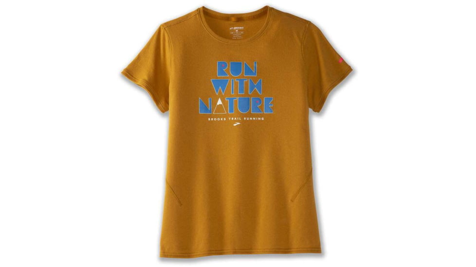 Brooks Distance Short Sleeve 2.0 - Womens, Ochre/Run With Nature, XS, 221614247.020