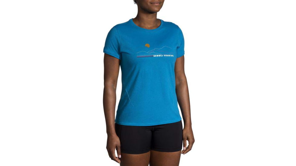 Brooks Distance Short Sleeve 2.0 - Womens, Pacific/BR Mountain Run, XS, 221614487.020