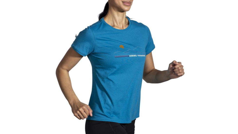 Brooks Distance Short Sleeve 2.0 - Womens, Pacific/BR Mountain Run, XS, 221614487.020
