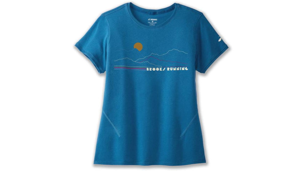 Brooks Distance Short Sleeve 2.0 - Womens, Pacific/BR Mountain Run, XS, 221614487.020