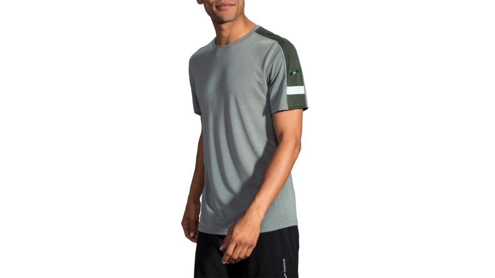 Brooks Distance Short Sleeve - Mens, Heather Balsam/Aspen, XL, 211213377.04