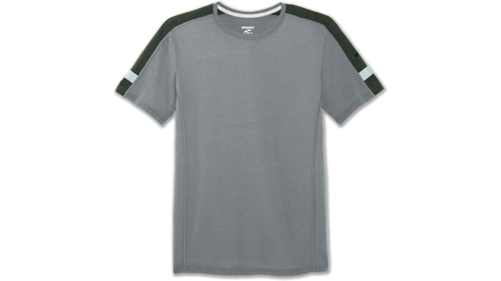 Brooks Distance Short Sleeve - Mens, Heather Balsam/Aspen, XL, 211213377.04