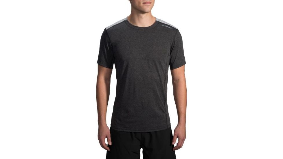 Brooks Distance Short Sleeve Running Shirt - Men's-Heather Black/Heather Sterling-X-Large