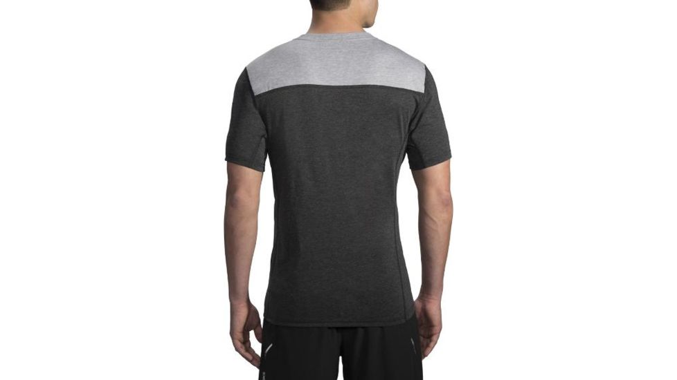 Brooks Distance Short Sleeve Running Shirt - Men's-Heather Black/Heather Sterling-X-Large