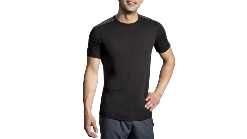 Brooks Distance Short Sleeve Running Shirt - Mens, Black/Black Static, Large, 211213087.035