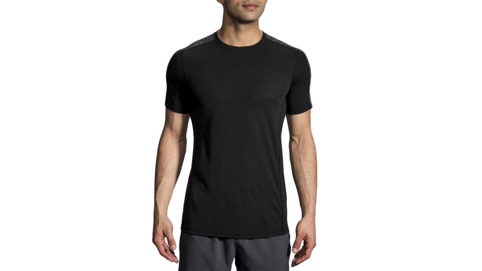Brooks Distance Short Sleeve Running Shirt - Mens, Black/Black Static, Large, 211213087.035