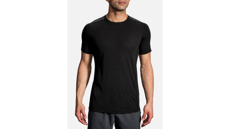 Brooks Distance Short Sleeve Running Shirt - Mens, Black/Black Static, Large, 211213087.035