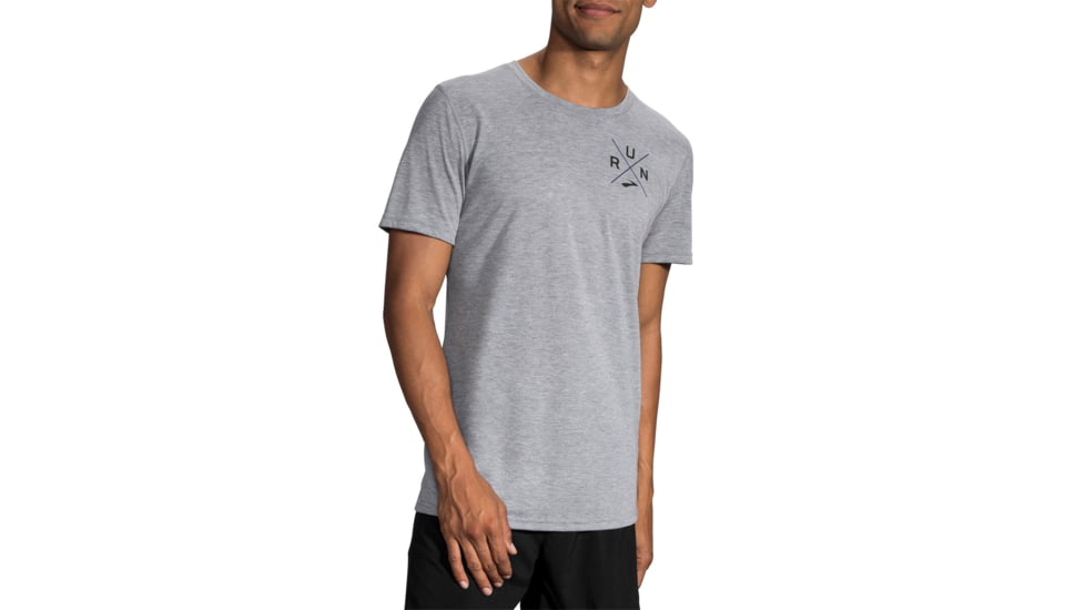 Brooks Distance Short Sleeve Running Shirt - Mens, Heather Ash/Run Cross, M, 211232015.03