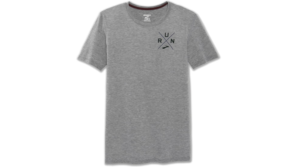 Brooks Distance Short Sleeve Running Shirt - Mens, Heather Ash/Run Cross, M, 211232015.03