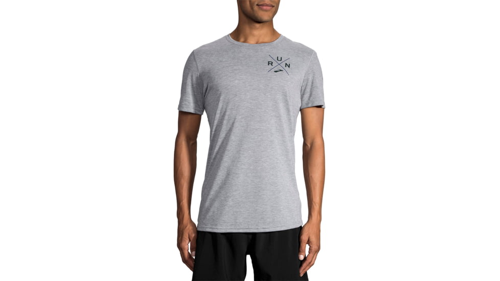 Brooks Distance Short Sleeve Running Shirt - Mens, Heather Ash/Run Cross, M, 211232015.03