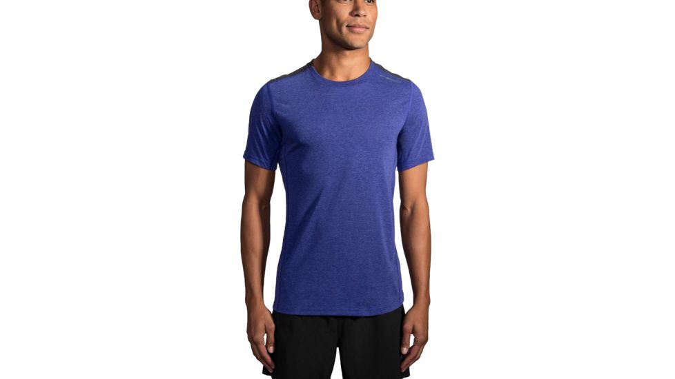 Brooks Distance Short Sleeve Running Top - Men's, Heather Basin/Heather Black, Large, 211052445.035