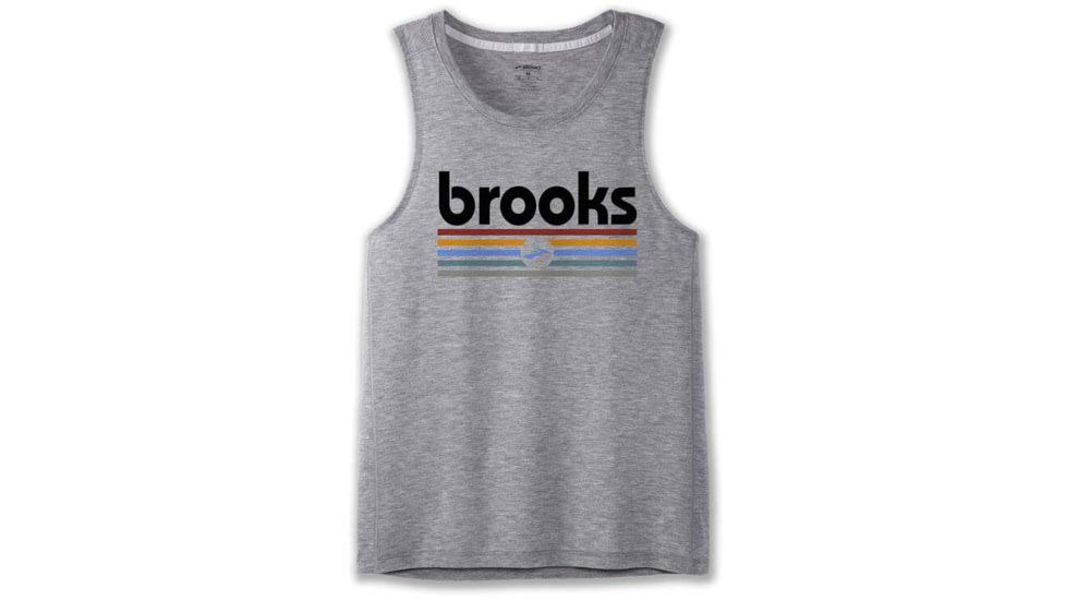 Brooks Distance Tank 2.0 - Mens, Htr Ash/BR Track Stripe, S, 211446061.025