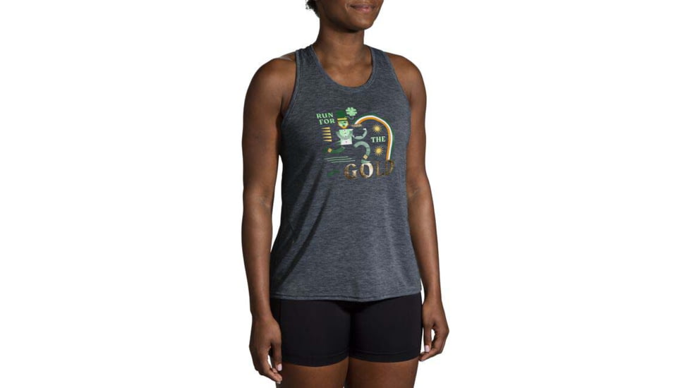 Brooks Distance Tank 2.0 - Womens, Htr Asphalt/Run Lucky, L, 221606040.035