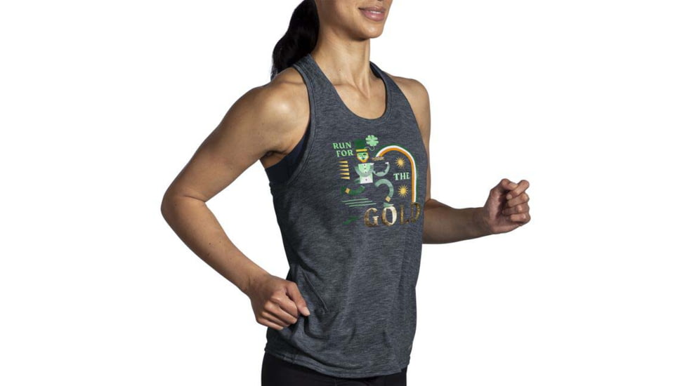 Brooks Distance Tank 2.0 - Womens, Htr Asphalt/Run Lucky, L, 221606040.035