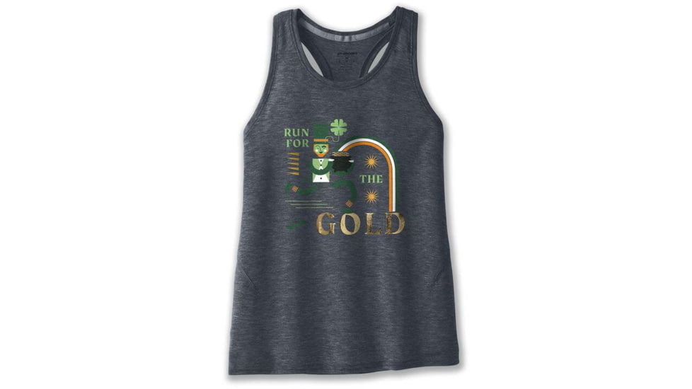 Brooks Distance Tank 2.0 - Womens, Htr Asphalt/Run Lucky, L, 221606040.035