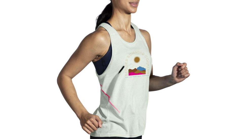 Brooks Distance Tank 2.0 - Womens, Mist/Ochre/Sunrise Scenic, S, 221606325.025