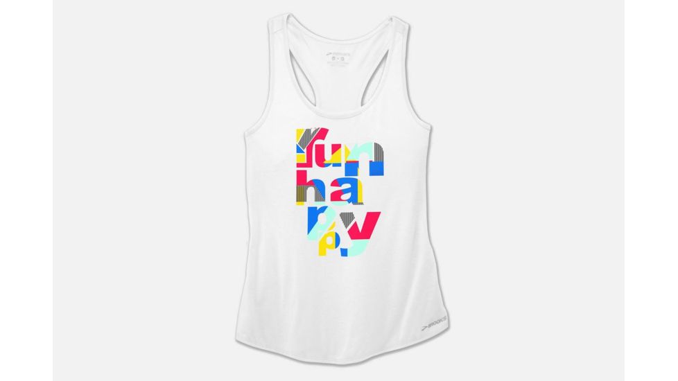 Brooks Distance Women's Tank, White/Multi Run Happy, Extra Small 221260-White/Multi Run Happy-XS