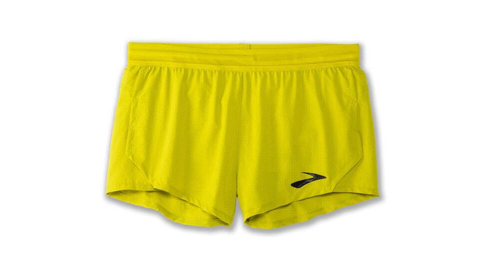 Brooks Elite 3in Split Short - Mens, Acid Lime/Nightlife, M, 211390332.030