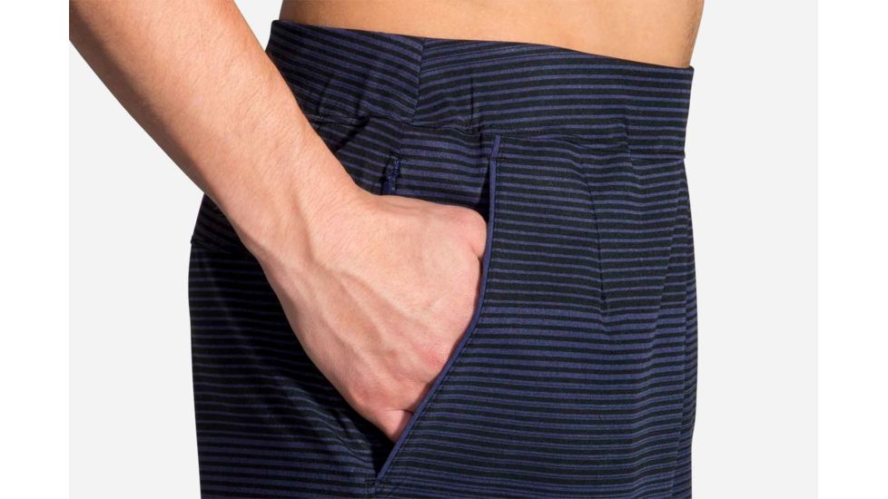 Brooks Fremont 9 Inch Linerless Men's Running Short, Heather Navy/Black Stripe, 2XL 211131-Heather Navy/Black Stripe-XXL