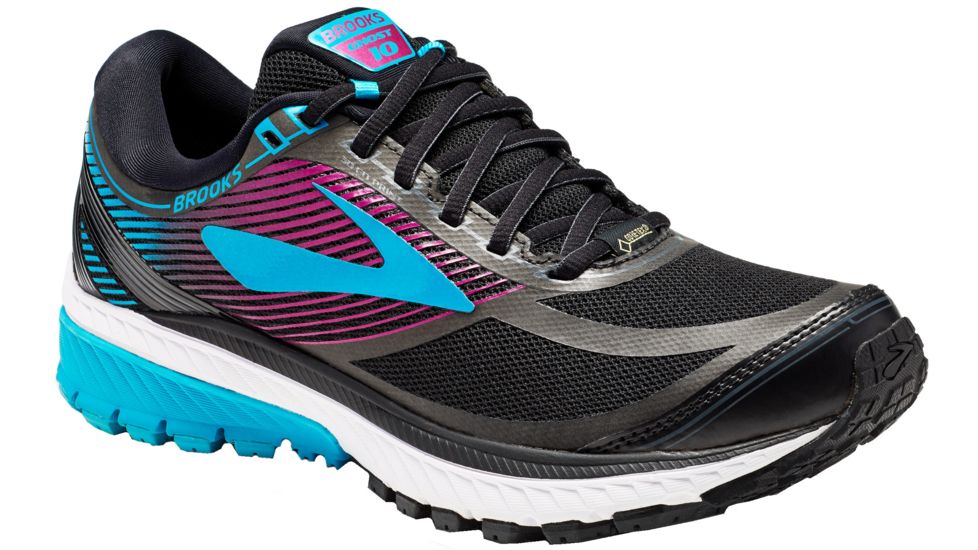 Brooks Ghost 10 GTX Road Running - Women's-Black/Peacock Blue/Hollyhock-Medium-6.5