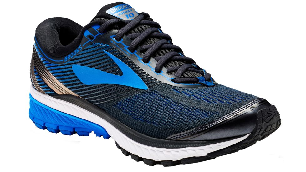 Brooks Ghost 10 Road Running Shoe - Men's-Ebony/Metallic Charcoal/Electric Blue-Narrow-10.5