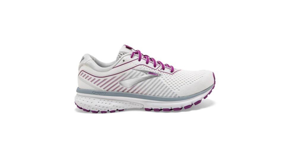 Brooks Ghost 12 Road Running Shoe - Womens, White/Grey/Hollyhock, Medium, 5.0, 1203051B186.050