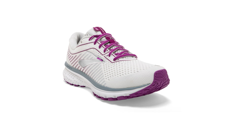 Brooks Ghost 12 Road Running Shoe - Womens, White/Grey/Hollyhock, Medium, 5.0, 1203051B186.050